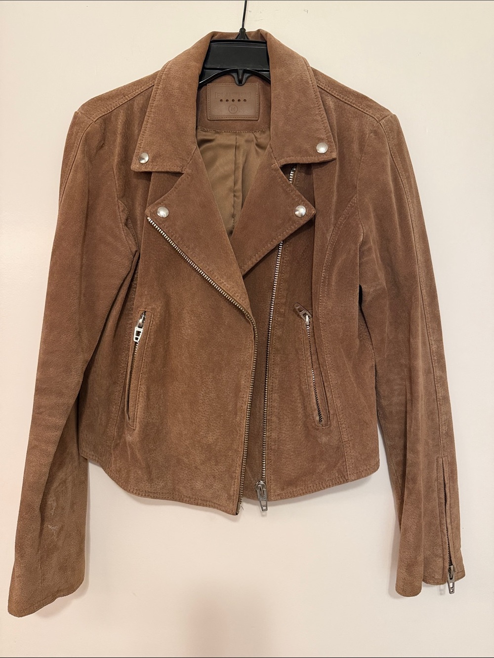 Blank NYC Suede Moto Jacket in Taupe Brown